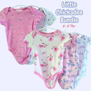 Little Chickadee One-Piece Bundle of 5 – Size 6–9M Summer Floral & Polka Dots